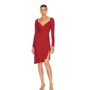 Norma Kamali Red Stretch Wrap Dress Long Sleeve XL